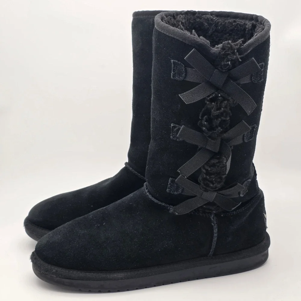 Koolaburra by UGG Victoria Tall‎ Boots Womens 5 Black Suede Triple Bow  Coquette